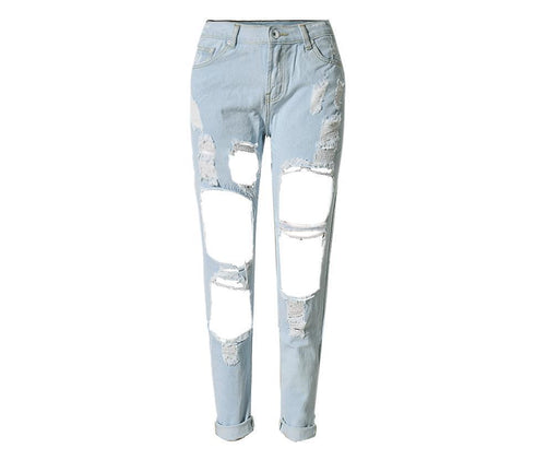 Ripped Jeans High Waist Women Ripped Hole Knee Skinny Pants - ROUTINE FASHION
