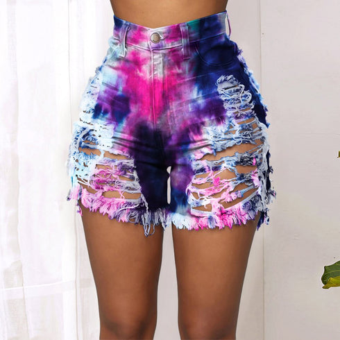 Tie-dye printed denim shorts - ROUTINE FASHION