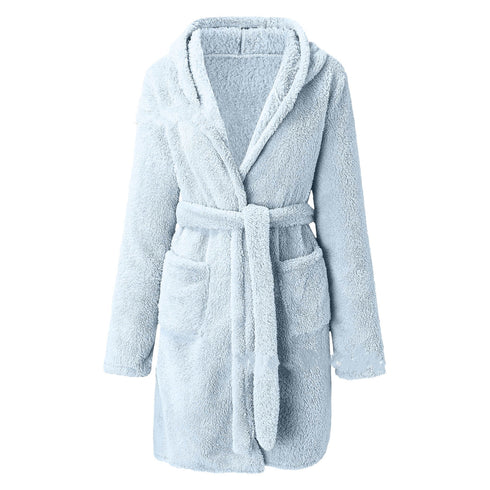 Solid Colour Hooded Home Warm Bathrobe For Women - ROUTINE FASHION