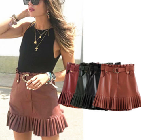 PU leather pleated skirt - ROUTINE FASHION