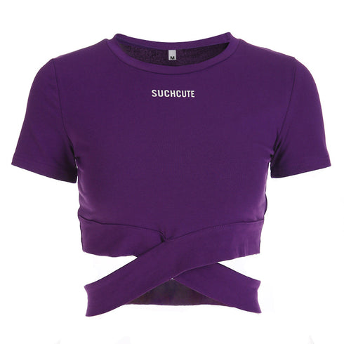 Cross straps exposed navel t-shirt women - ROUTINE FASHION