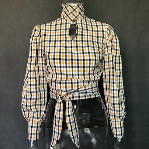 Long Sleeve Plaid Top - ROUTINE FASHION
