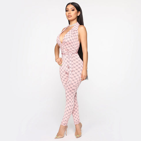 Printed sexy halter jumpsuit women - ROUTINE FASHION