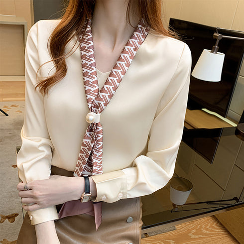 Chiffon Shirt Women's Long-sleeved Fashion Streamer Temperament Blouse - ROUTINE FASHION