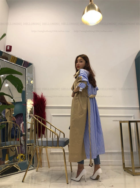 Lapel tie striped trench coat - ROUTINE FASHION