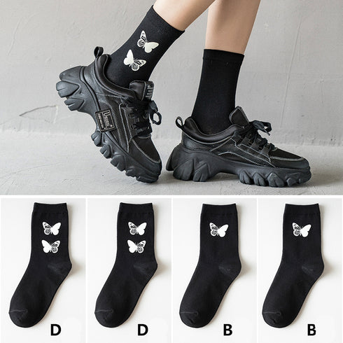 Black socks women luminous butterfly tube socks - ROUTINE FASHION