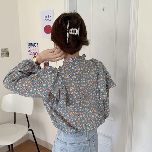 French Retro Floral Blouse Women Wood Ear Shirt Women - ROUTINE FASHION