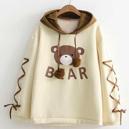Women Kawaii A Bear Cap Hoodies Sweatshirt Harajuku Tops - ROUTINE FASHION
