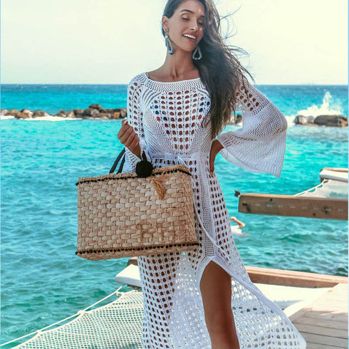 Women Crochet Beach Knitted Beach Cover Up Dress Tunic Long - ROUTINE FASHION