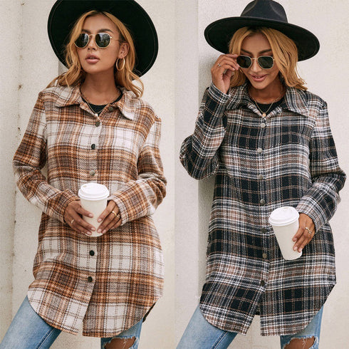 Women's Loose Casual Plush Plaid Shirt Jacket - ROUTINE FASHION