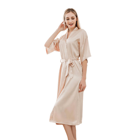 Satin Kimono Robes For Women Bride Long Robe Sleepwear - ROUTINE FASHION