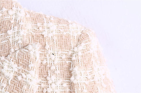 Lapel Long Sleeved Double Breasted Check Blazer Women - ROUTINE FASHION