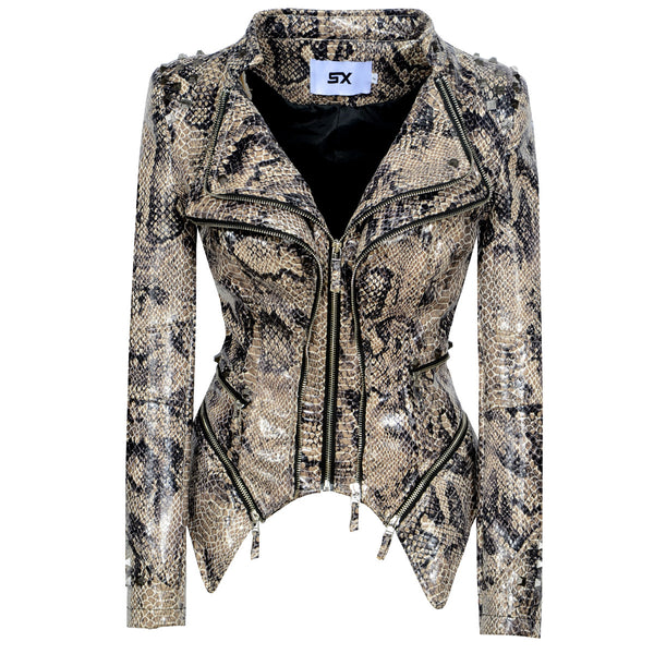 Women's Rivet Slim Washed Leather Motorcycle Jacket - ROUTINE FASHION