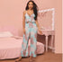 V-neck Sling Print Comfortable Pajama Set - ROUTINE FASHION