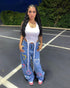 Multi-pocket Colorful Heart Print Jeans Women's Flared Pants - ROUTINE FASHION
