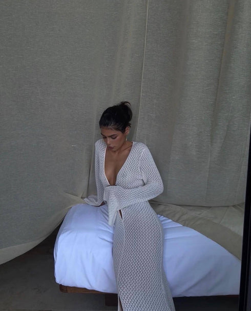 Cutout Slit Maxi Skirt Beach Blouse - ROUTINE FASHION