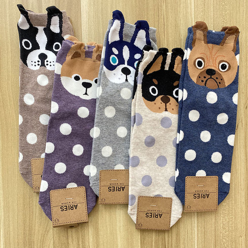 Cute cartoon polka dot puppy in tube socks women socks cotton socks - ROUTINE FASHION