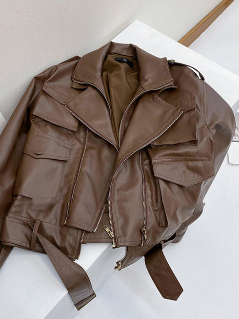 Fashionable Short Motorcycle Leather Coat Women - ROUTINE FASHION