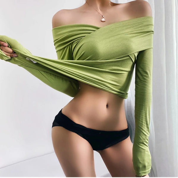 Explosive sexy cross strapless slim T-shirt women - ROUTINE FASHION
