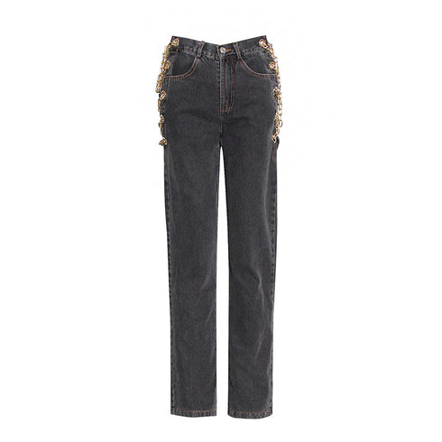 High-rise chain straight-leg jeans - ROUTINE FASHION