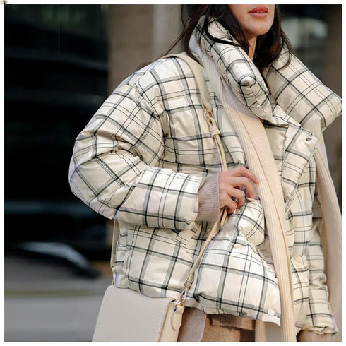 Fashion plaid winter parkas Women Turtleneck warm coat - ROUTINE FASHION