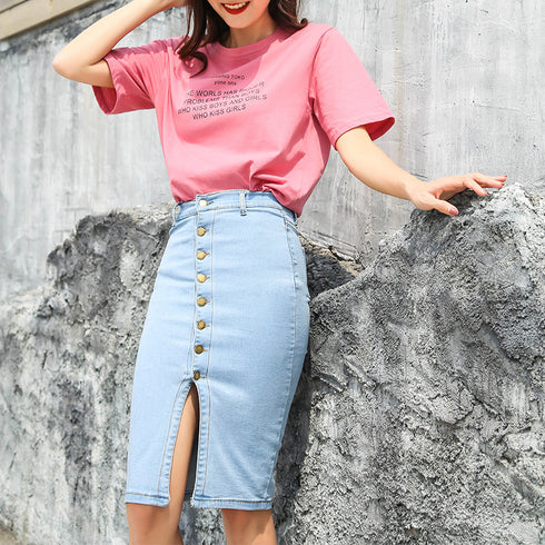 Single-breasted stretch denim skirt - ROUTINE FASHION