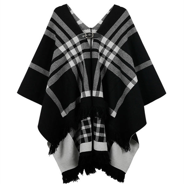 Wear A Cape Jacket And A Woolen Knitted Square Scarf - ROUTINE FASHION