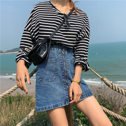 Denim skirt with zip - ROUTINE FASHION