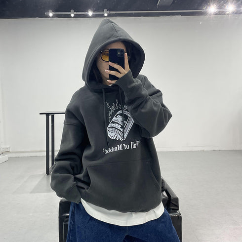 Women's Street Retro Fleece Print Hoodie - ROUTINE FASHION