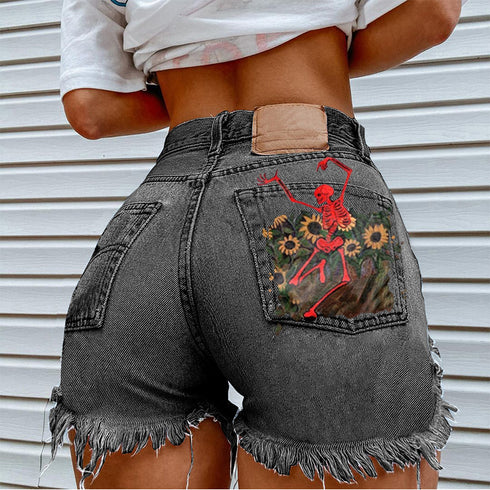 Women Printed Spring Summer Denim Shorts - ROUTINE FASHION