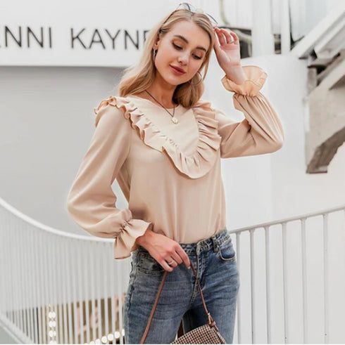 Blouse Tops women Long Sleeve Pink Shirts Ladies Shirt - ROUTINE FASHION
