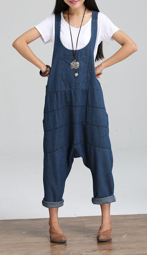 Loose Denim Jumpsuit For Women - Harem Pants For Woman - ROUTINE FASHION