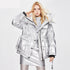 Winter Jacket Thick Mid-length Waist White Duck Down Jackets Slim Belt Silver Shiny Parka Women Coat - ROUTINE FASHION