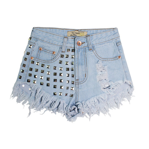 Denim high waist shorts - ROUTINE FASHION