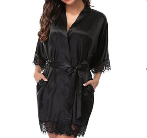 Sexy nightdress with ice silk bathrobe - ROUTINE FASHION