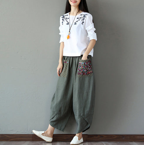 Cotton Linen Loose Trousers Women Wide Leg Pants - ROUTINE FASHION
