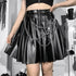 Dark Punk Chain Pleated Pu Leather Skirt - ROUTINE FASHION