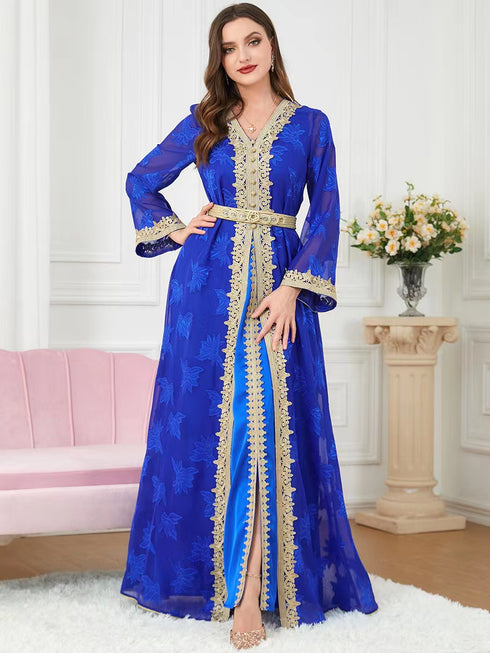 New National Style Embroidered V-neck Elegant Temperament Dress - ROUTINE FASHION