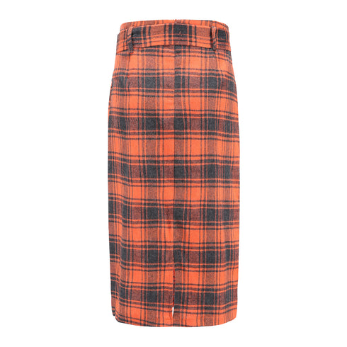 Plaid Midi Wild Belt A-line Skirt - ROUTINE FASHION