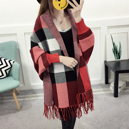 Cape style shawl fringed sweater coat women - ROUTINE FASHION