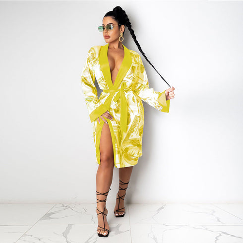 Printed Loose Robe Bathrobe Cardigan Housewear - ROUTINE FASHION