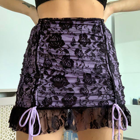 Double Stitching Lace Wrap Hip A-Line Skirt Female Bottoming Skirt - ROUTINE FASHION