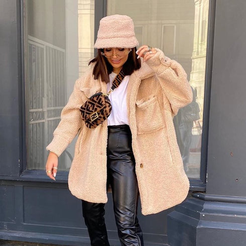 Women Winter Faux Fur Warm Long Coat Korean Teddy Coats - ROUTINE FASHION