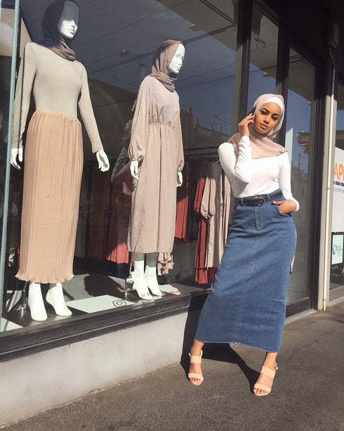 Long Stretch Denim Bag Hip Skirt - ROUTINE FASHION