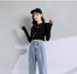 Double Buckle High Waist Loose Slim Jeans Women Covering Meat - ROUTINE FASHION