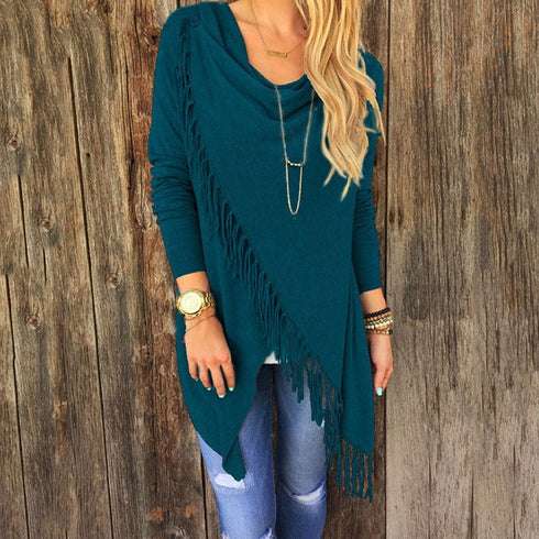 New European and American explosion models Medium long classic Slim classic tassel slash style girl coat shirt - ROUTINE FASHION