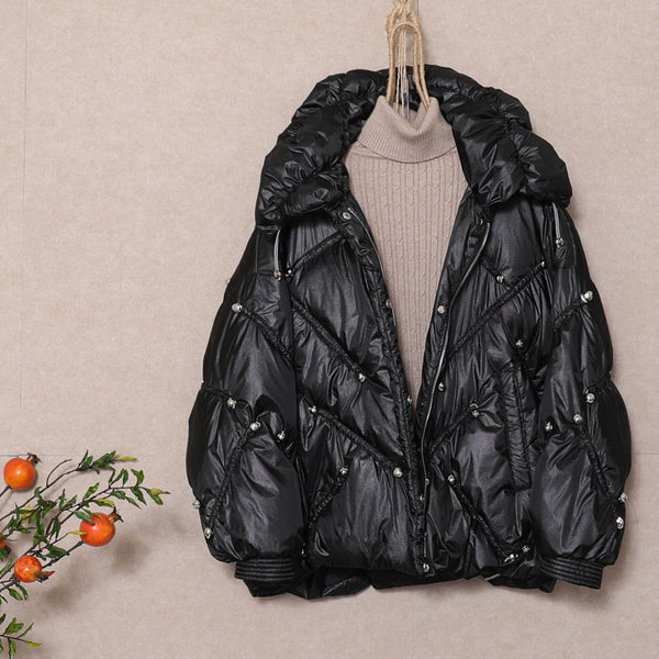 New Style Beaded Bright Fluorescent Color-changing Down Jacket Women - ROUTINE FASHION