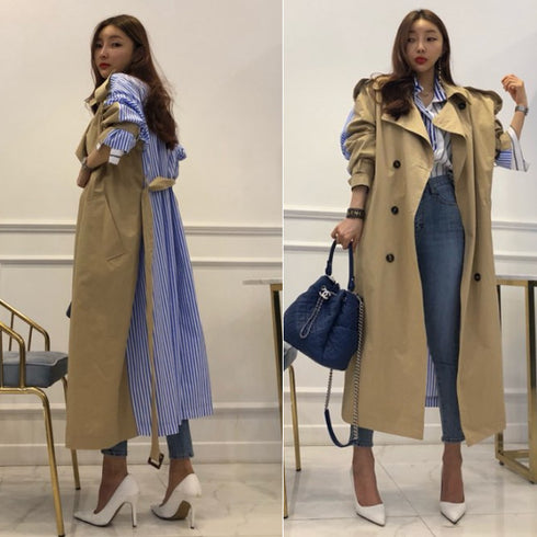 Lapel tie striped trench coat - ROUTINE FASHION