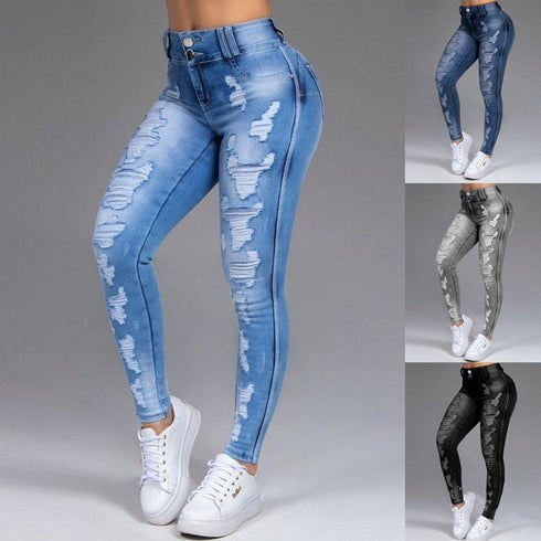 Fashion Ripped Women's Skinny Feet High Waist Jeans - ROUTINE FASHION