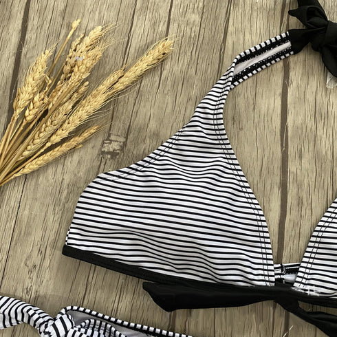 Striped Swimsuit Bow Tie Polka Dot Split Swimsuit Women - ROUTINE FASHION